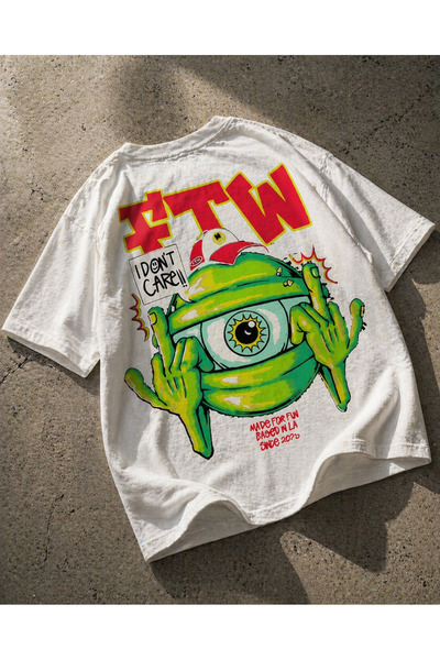 YOLO STREET Unisex Oversize Λευκό T-Shirt FTW με γραφικό σχέδιο One Eye, Βαμβ...