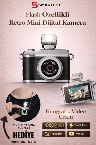 SMARTEST Mini Dijital Flashlı Kamera Selfie Video Vlog Kamerası Mini Anahtarl...
