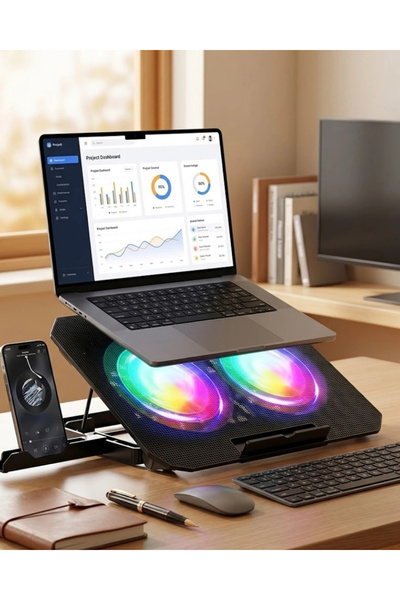 Genel Markalar Çift Fanlı Laptop Soğutucu RGB Işıklı Sessiz Notebook Standı