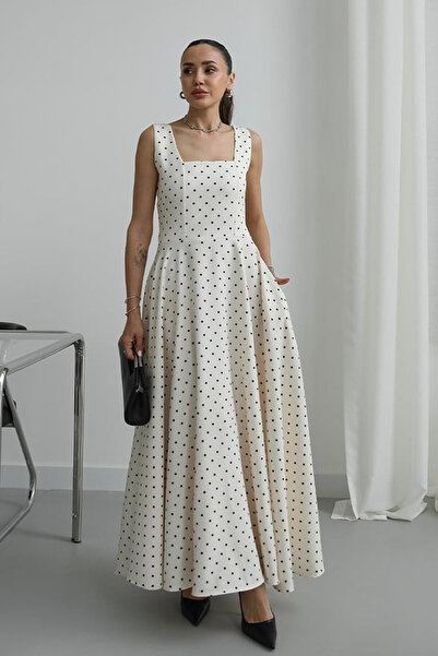 Square Neck Polka Dot Princess Model Long Maxi Dress Engagement Graduation Evening Dress Special Day