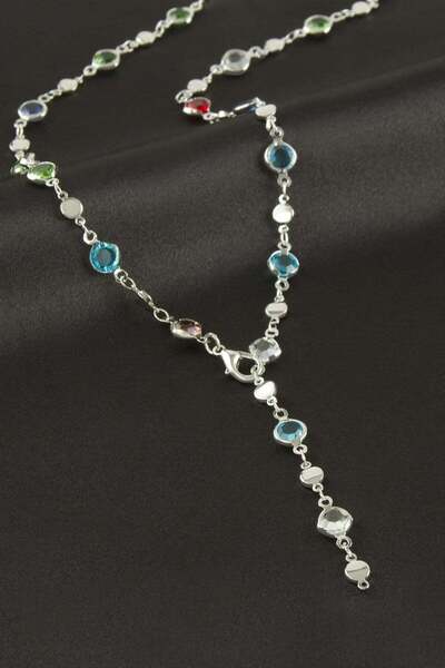 Marsilyan Round Zircon Stone Y Necklace Ilkel-Bjt940