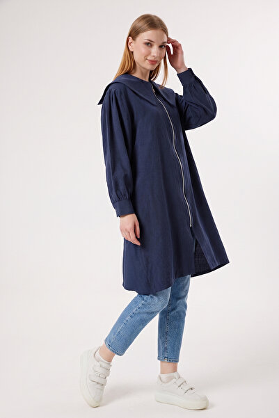 Suede Style 6437 - Κομψό, άνετο μακρύ τουνίκ με φερμουάρ και λεπτομέρεια δεσί...