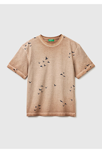 United Colors of Benetton Boy's brown multi-print crew neck t-shirt