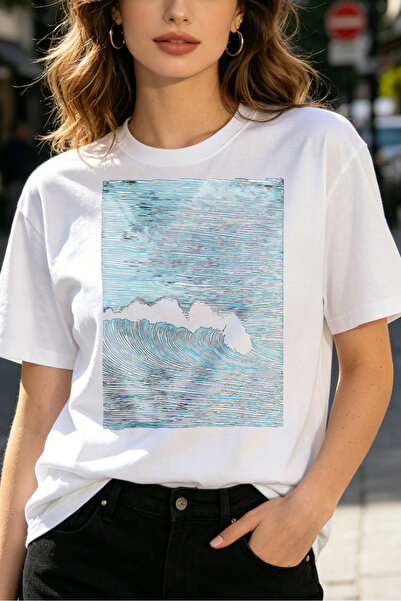 Fleck Womens T Shirts Ocean Wave Art Print Casual Summer Style