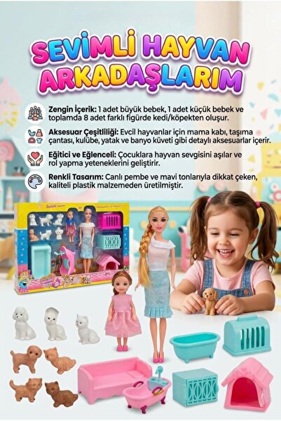 Tıfıl Toys Sevimli Hayvan Arkadaşlarım! 13 Parçalı 2 Figür Bebekli Eklemleri ...