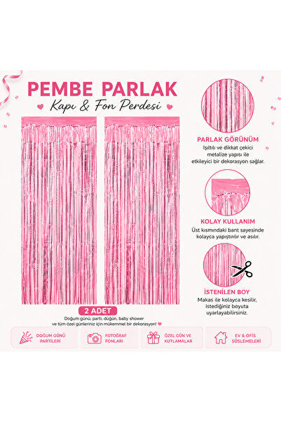 ÇAVUŞ E-TİCARET Pembe Fon Süsü Metalize Kapı Duvar Perdesi Arka Plan 2Li