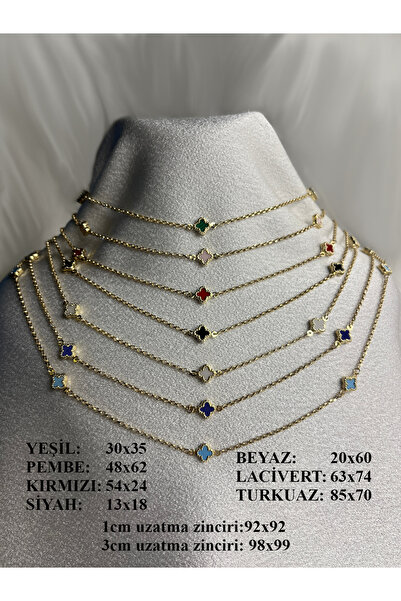 Side Gold Kuyumculuk 14 Ayar Sarı Altın 7'li Dört Yapraklı Şans Kolye (Siyah,...