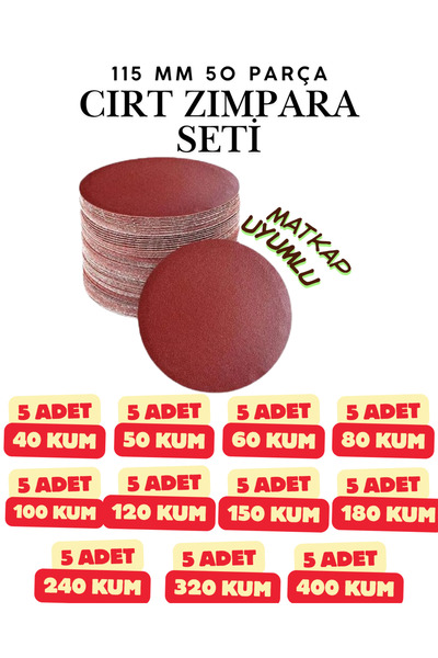 KAYRA LEATHER CRAFT 50 Adet Cırt Zımpara Kağıdı Seti 115 mm - Karma Paket Avu...