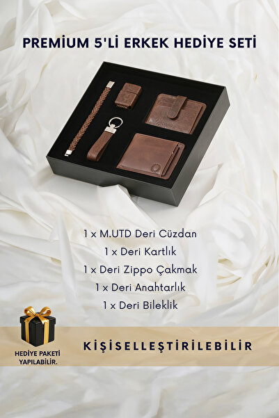 CüzCan Hakiki Deri Cüzdan, Kartlık, Anahtar, Çakmak ve Bileklik Seti - Motifl...
