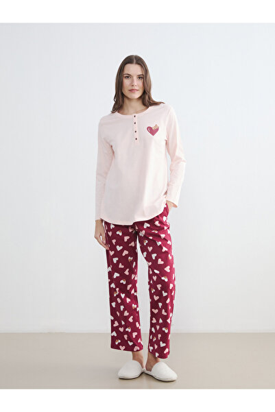 LC Waikiki Set de pijamale de maternitate cu imprimeu inimioare