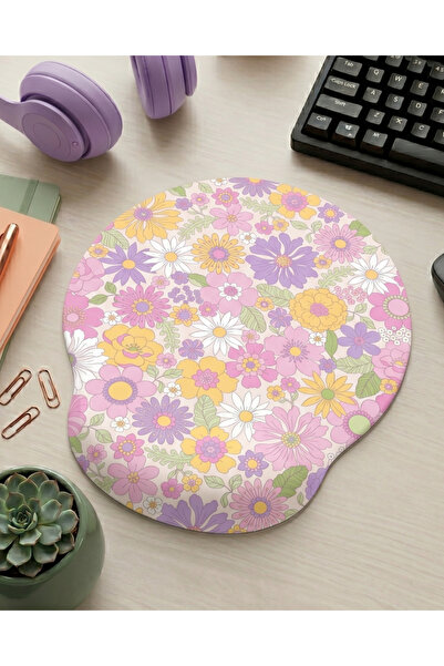 matizya Pastel Floral Desenli Bilek Destekli Mousepad – Çiçek Temalı Ergonomi...