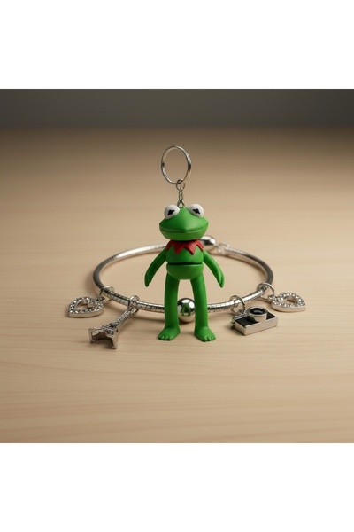 Brand House Çok Renkli 3D Kermit Kurbağa Flexi Anahtarlık Charm Hareketli Çan...