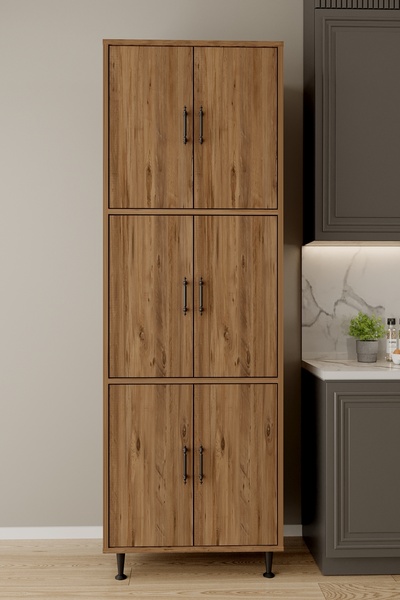 AEKA AE-3015 Mercan Atlantik Çam 6 Kapaklı Çok Amaçlı Dolap Raflı Mutfak Kiler Banyo 195*63*35 Çok Amaçlı Dolap