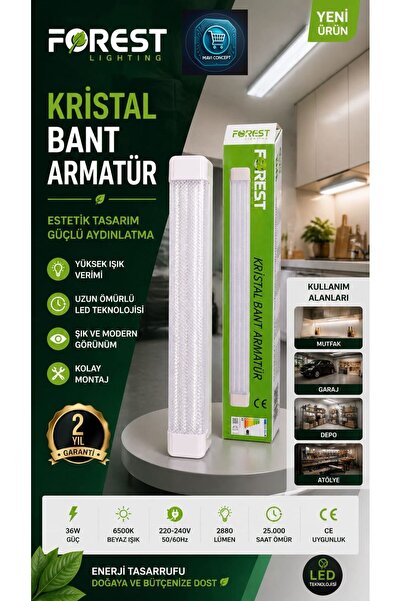 Forest LED Bant Armatür 36W 6500K 2880 lm Beyaz Işık Mutfak Garaj Depo Tavan ...