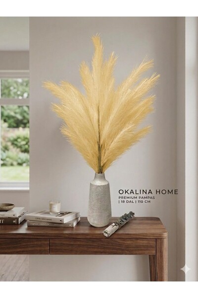OKALİNA Yapay Pampas 110 cm Tek Dalda 18 Başlıklı Lüks Ekstra Dolgun Form
