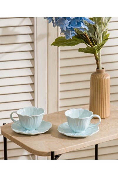LC Waikiki Green 2-Person Flower-Looking Porcelain Coffee Cup Set 90 ml