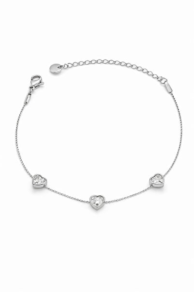 Duiwerlis Women's Silver Color Steel Heart Bracelet with Stones, Elegant, Min...