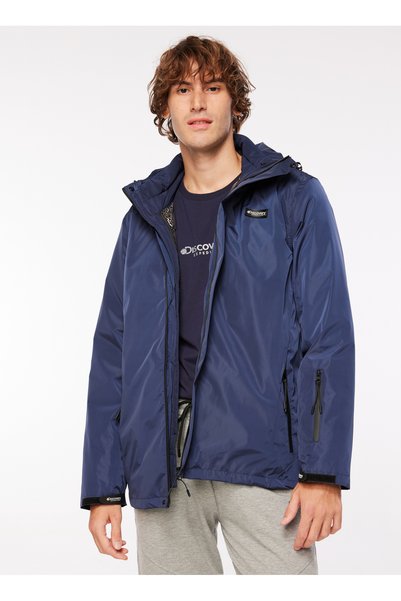 Discovery Expedition Black Men's Hooded Coat D3Wm-Mnt16