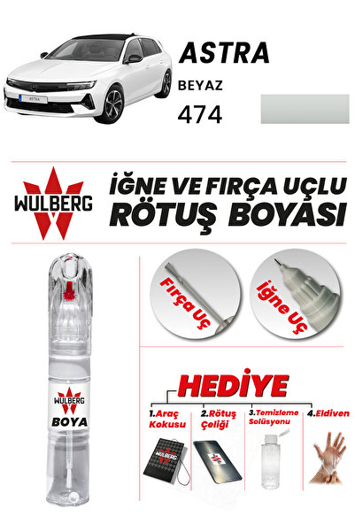 Wulberg Opel Astra Beyaz 474 Rötuş Boya 25 ml İğne & Fırça Uçlu Kalıcı Çizik ...