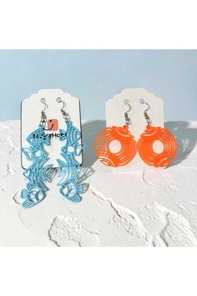 Major Hobi Fish and Geometric Spiral Earring Set - Modern and Lightweight Sum...