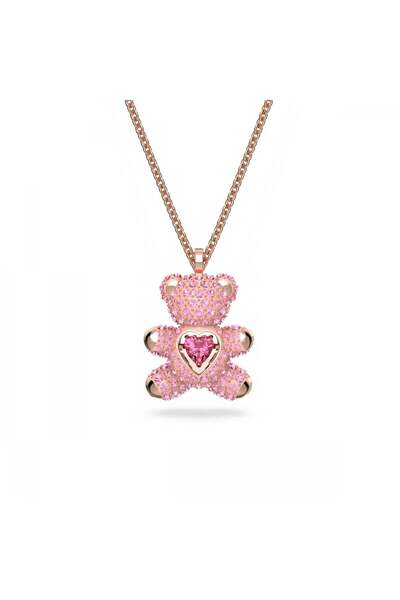 Swarovski Teddy Kolye Bear Pembe Pembe Altin Rengi Kaplama