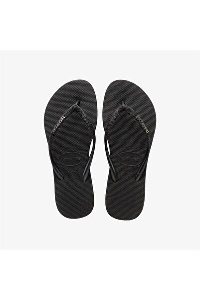 Havaianas Slim Sparkle II Tabanı ve Üzeri Simli Siyah Rahat Kaymaz Kadın Parm...