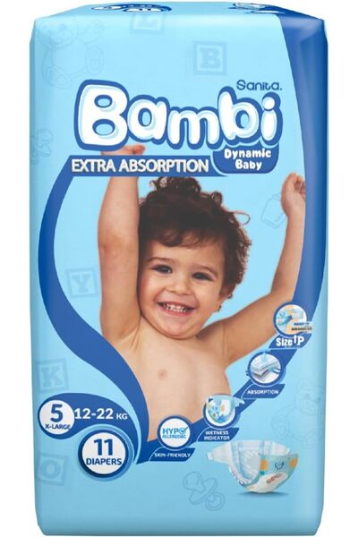 Sanita Bambi Baby Diapers Regular Pack Size 5, X-Large, 12-22 KG, 11 Count