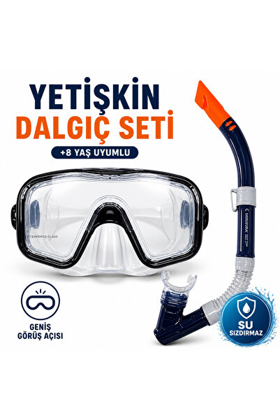 TOTTERİQ Yetişkin Dalış Maskesi Şnorkel Seti +8 Yaş Geniş Görüş Deniz Gözlüğü