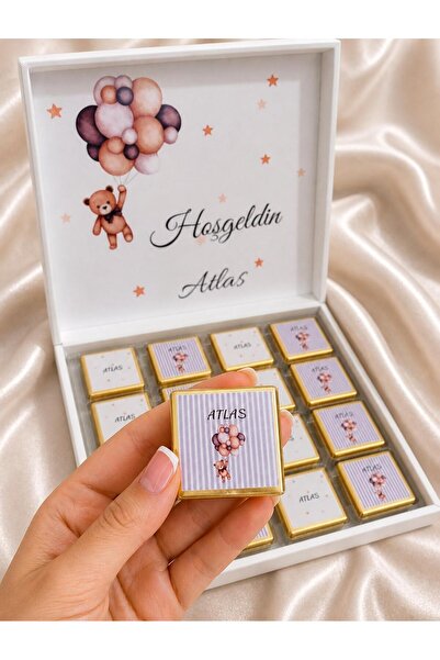 Evenra Kişiye Özel İsimli Bebek Çikolatası 48 Adet | Hoşgeldin Bebek Kutusu H...