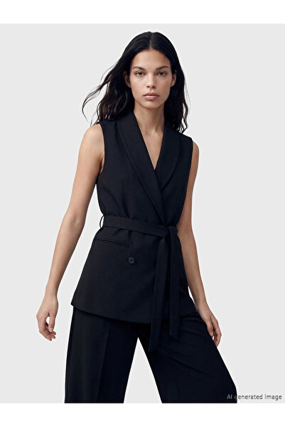 LC Waikiki Lcw Vision Black Double-Breasted Collar Women's Classic Vest with ...