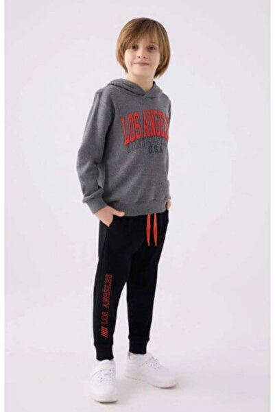 Rolypoly Boy's Hooded Los Angeles Printed Tracksuit 2-8 Years Anthracite Melange