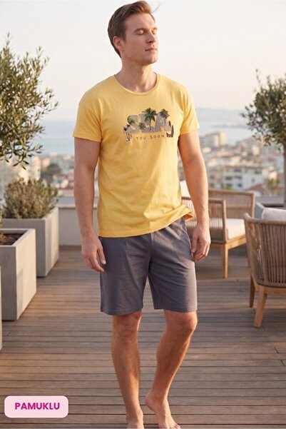 bie's Men's Crew Neck Buttonless Cotton Summer Short Sleeve Pocket Shorts Paj...