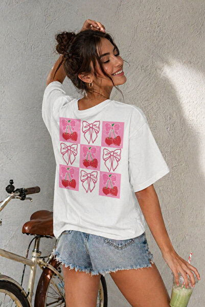 ArtYus Μπλουζάκι Unisex Oversize με στάμπα κεράσια και φιόγκο στην πλάτη – Βα...