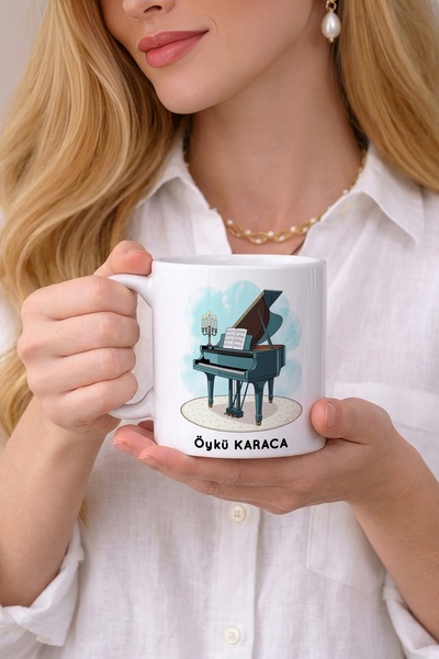 Kirbi Reklam Diger Piyano Piano Kişiye Özel Çift Taraflı Baskılı Porselen Kup...