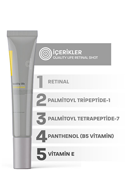 Quality Life Retinal Shot % 0,1 Retinal + Peptit Yaşlanma ve Kırışıklık Karşıtı Gece Bakım Kremi 20 ml Gözenek Sıkılaştırıcı ve Leke Karşıtı Tightening Booster