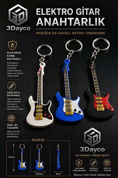 Elektro Gitar Figürlü Anahtarlık | 3D Dayco Kalitesi