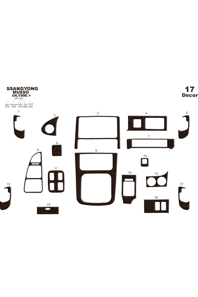 Marscockpitdesign غطاء كونسول توربيدو لسيارة سانغيونغ موسو 1996-1999، 17 قطعة