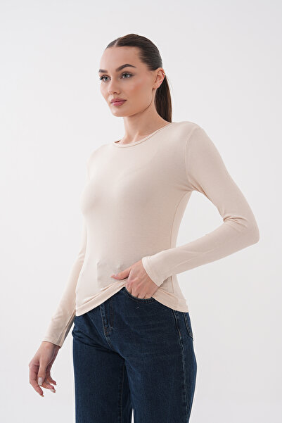 de zuzuu fashion Kadın Uzun Kollu Bisiklet Yaka Likralı Penye Body