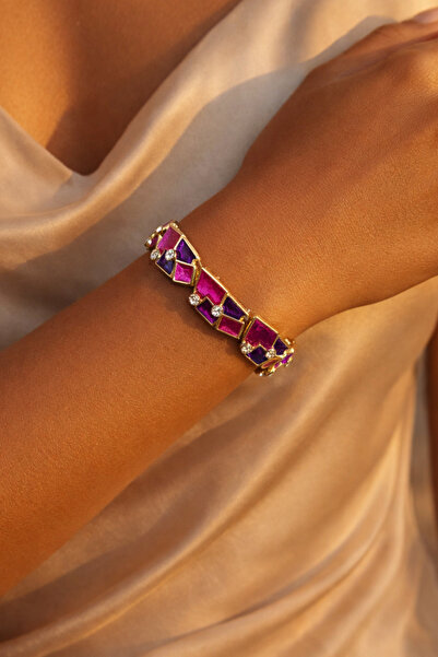 laria jewelry Purple Colored Flexible Rubber Bracelet with Stone Detail