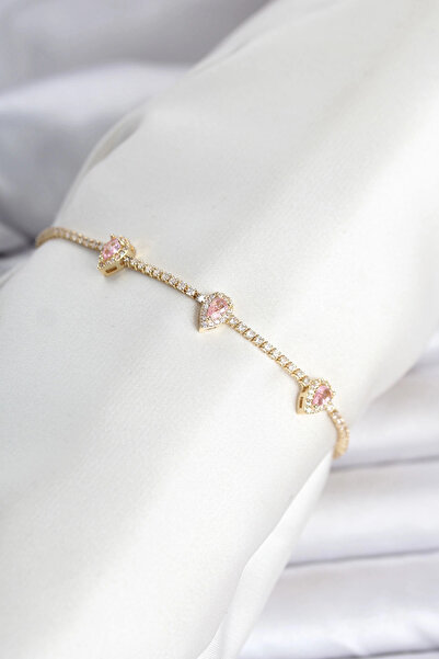 online kapsulavm avm alışveriş Brass Gold Color Pink Drop Stone Detailed Wome...