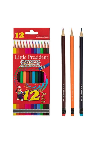 OEM Set de creioane colorate subțiri cu radieră - 12 bucăți