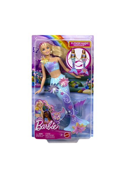 mattel BARBIE PAPUSA SIRENA FLOARE MAGICA CU PAR BLOND SI COADA ALBASTRA