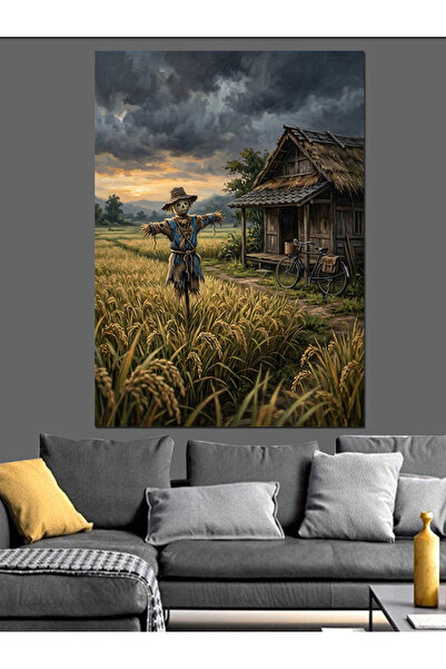 Artmeg Lonely Scarecrow Figure in the Stormy Field Decorative Canvas - Mdf Wo...