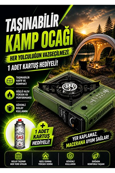 NEXVORİA Taşınabilir Kamp Ocağı + 1 Adet Gaz Kartuş Hediyeli (2400 W Güçlü Al...
