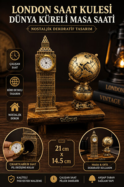 Tamsena Store Dekoratif London Saat Kulesi Dünya Küreli Masa Saati Nostaljik ...