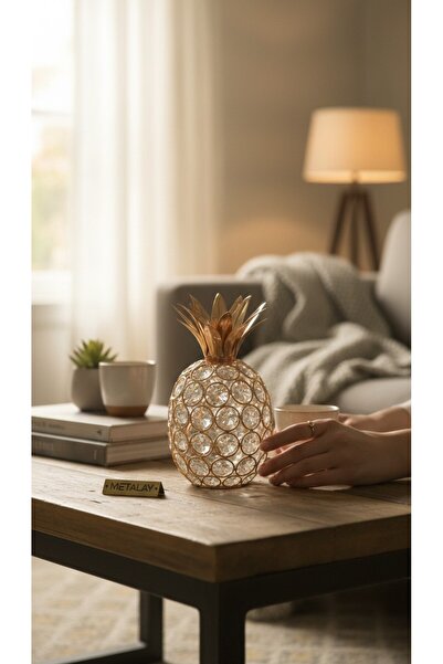 METALAY GOLD TAŞLI ANANAS DEKORATİF OBJE