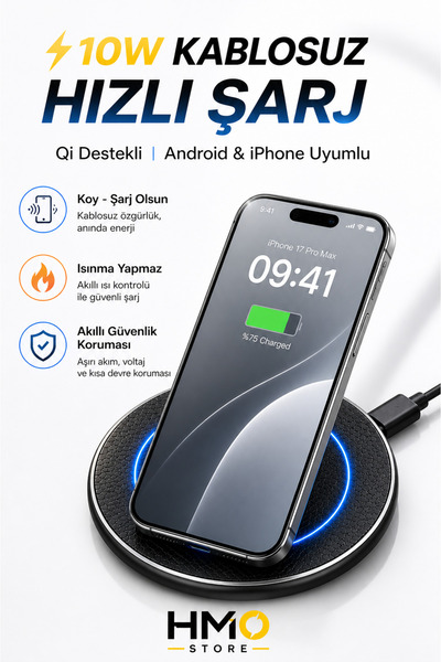 HMO Store Ultra Hızlı Kablosuz Şarj Isınmaz | Qi Wireless Charger | Tüm Telef...