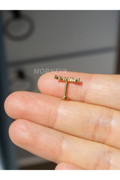 MORNEVA Cerrahi Çelik Sıralı Badem Taşlar Helix Conch Tragus Kulak Piercingi (1 Adet)