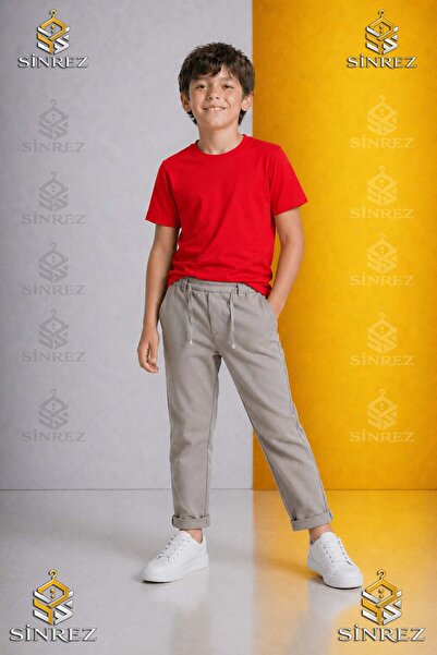SİNREZ Boys' Plain Trousers 4.Mdl Elastic Waist Lycra Folded-Cuff Style