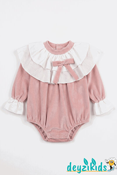 Deyzikids Yaka Detaylı Fiyonklu Alttan Çıtçıtlı Kadife Brıella BABY Romper Dr...